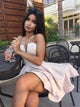 A Line V Neck Straps Pink Satin Pleats Homecoming Dresses