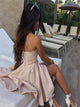 Pink A Line V Neck Pleats Prom Dresses