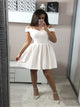 A Line White Off Shoulder Satin Pleats Homecoming Dresses