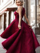 Burgundy Lace Halter Asymmetrical Prom Dresses