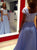Two Piece A Line Square Neck Lace Appliques Satin Blue Prom Dresses