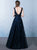 A Line V Neck Lace and Belt Tulle Sleeveless Floor Length Prom Dresses