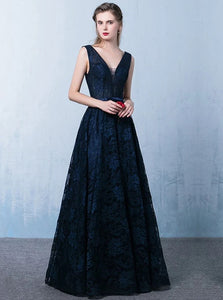 A Line Lace and Belt Tulle Prom Dresses