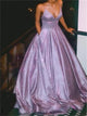 A Line Spaghetti Straps Glitter Lilac Sequins Sleeveless Prom Dresses