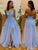 A Line V Neck Light Blue Lace Prom Dresses with Split Front  GJS025