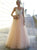 A Line Chic Pink Lace Straps Open Back Prom Dresses