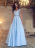 Two Piece A Line Strap Pleats Satin Prom Dress LBQ0439