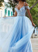 Short Sleeves Straps Tulle Floor Length Prom Dresses with Beadings