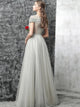  A Line Floor Length BeadingsTulle Scoop Prom Dresses