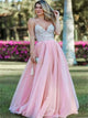Spaghetti Straps Backless Pink Organza Long Prom Dress with Sequins
