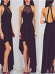 A Line Chiffon Black Asymmetrical Criss Cross Prom Dresses