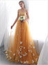 Orange A Line Strapless Tulle Long Prom Dress LBQ0471