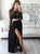  A Line Two Piece Scoop Lace Black Appliques Prom Dresses