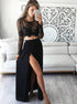  A Line Two Piece Scoop Lace Black Appliques Prom Dress LBQ0430