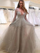 Tulle V Neck Long Sleeves Beadings Prom Dresses