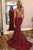 Burgundy Spaghetti Strap Mermaid Stunning Prom Dresses with Lace Appliques GJS327
