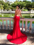 Mermaid Satin Scoop Prom Dresses Court Train LBQ0326