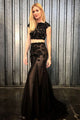 Mermaid 2 Pieces Black Lace Long Prom Dress, Mermaid Black Formal Dress  GJS152