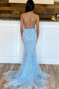 Mermaid Two Pieces Blue Lace Long Prom Formal Dress GJS459