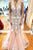 Mermaid V Neck Rose Pink Tulle Long Prom Dress with Appliques GJS457