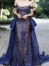 Mermaid Off The Shoulder Lace Prom Dresses Sweep Train LBQ0332