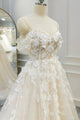 Off Shoulder Light Champagne Tulle Lace Long Prom Formal Evening Dress GJS700