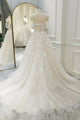 Off Shoulder Light Champagne Tulle Lace Long Prom Formal Evening Dress GJS700