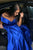 Off Shoulder Royal Blue Long Prom Dress with High Slit GJS701