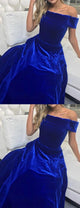 Royal Blue Off Shoulder  Velvet Elegant A-Line Prom Dresses GJS429