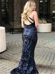 Mermaid Sequined Open Back Prom Dresses