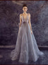 A Line V Neck Floor Length Organza Prom Dress LBQ0507