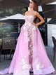 A Line Strapless Sweep Train Sleeveless Organza Prom Dresses
