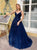 A Line Spaghetti Straps V Neck Appliques Tulle Lace Up Prom Dresses