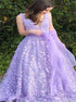 A Line Lilac V Neck Tulle Bowknot Prom Dresses With Appliques LBQ3548