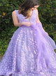 A Line Lilac V Neck Tulle Bowknot Prom Dresses