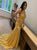 Mermaid Gold V Neck Criss Cross Sequins Prom Dresses 