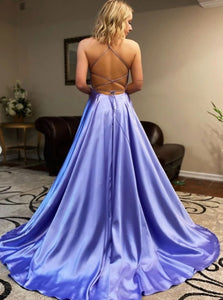 Sweep Train Blue Evening Dresses