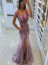 Mermaid Embroidery Straps Slit Beading Chiffon Prom Dress LBQ3585
