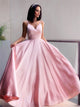 A Line V Neck Satin Pleats Sleeveless Prom Dresses