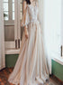 A Line Spaghetti Straps Cold Shoulder Long Sleeves Appliques Tulle Prom Dress LBQ3722