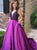 A Line V Neck Beadings Satin Prom Dress with Pockets 