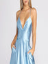 A Line Spaghetti Straps V Neck Satin Criss Cross Prom Dresses with Pockets LBQ3479