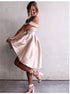 A Line Light Champagne Off the Shoulder Satin Prom Dresses LBQ3554