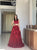 A Line Two Pieces Scoop Burgundy Tulle Appliques Prom Dresses