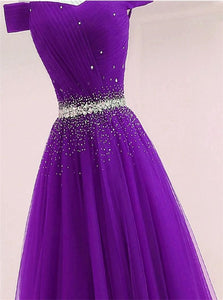 Purple Tulle Rhinestone Prom Dresses