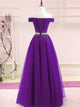 Sweep Train Purple Lace Up Evening Dresses