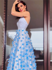 Handmade Flowers Tulle Prom Dresses