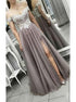 A Line Off Shoulder Tulle Appliques Prom Dresses with Slit LBQ3738