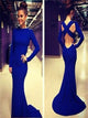 Sweep Train Blue Evening Dresses