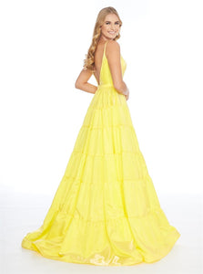 Sweep Train Yellow Open Back Evening Dresses